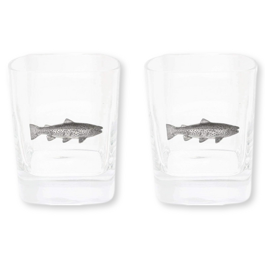 Fly Fishing Pair Of Whiskey Tumbler Glasses