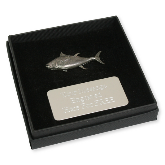 Tuna Pewter Lapel Pin Badge for Sea Fishing - Personalised Engraving Option Available