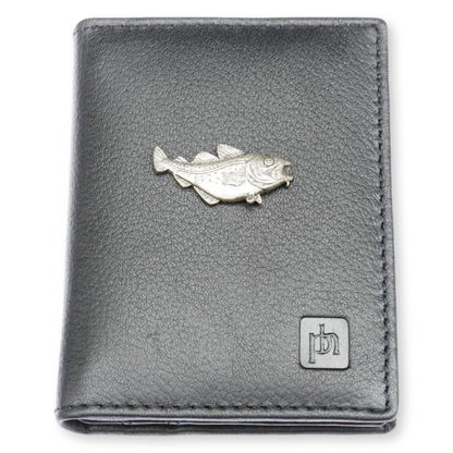 Black Leather Card Holder Sea Fishing Design RFID