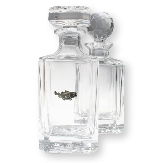 Sea Fishing Crystal Cut Decanter With Golf Ball Or Square Top