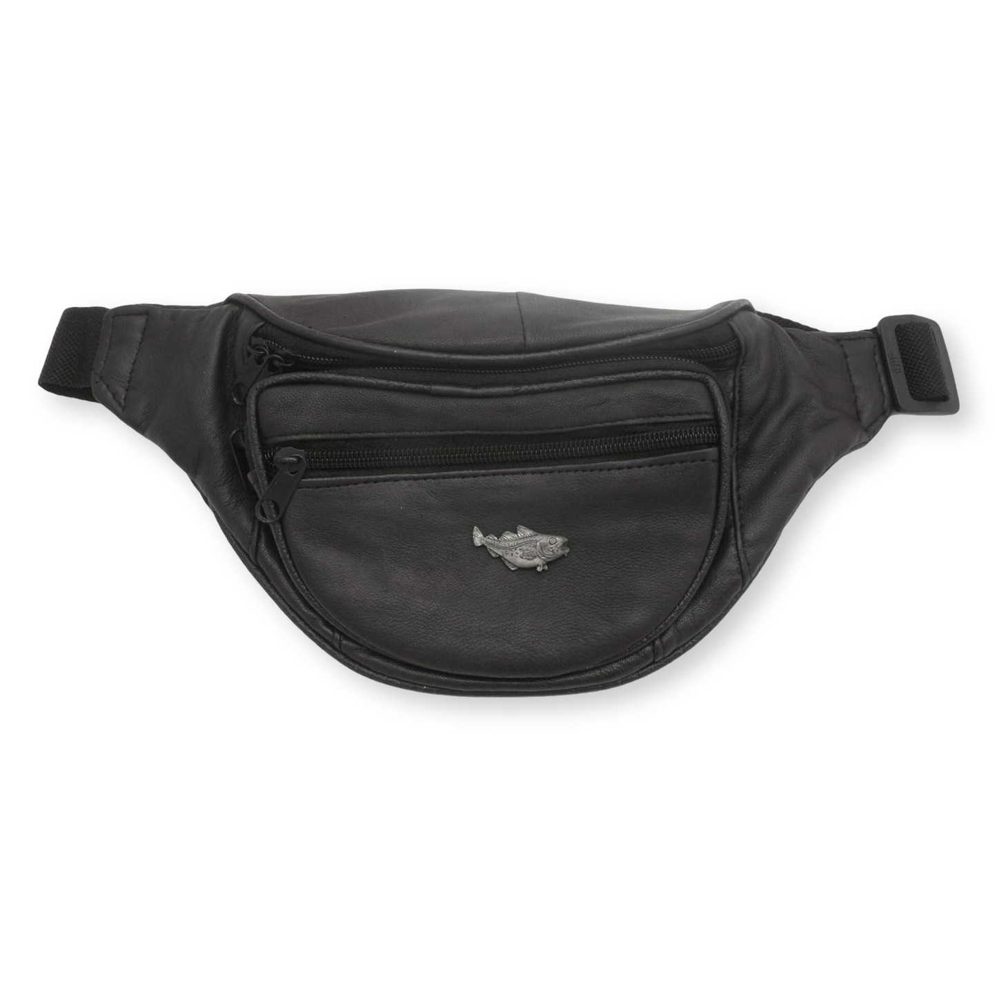 Sea Fishing Black Leather Bumbag With Adjustable Strap