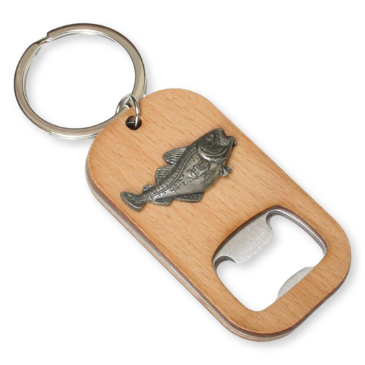 Sea Fishing Wood & Steel Bottle Opener Keyring