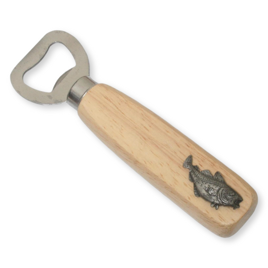 Sea Fishing Wooden Handled Steel Bottle Opener