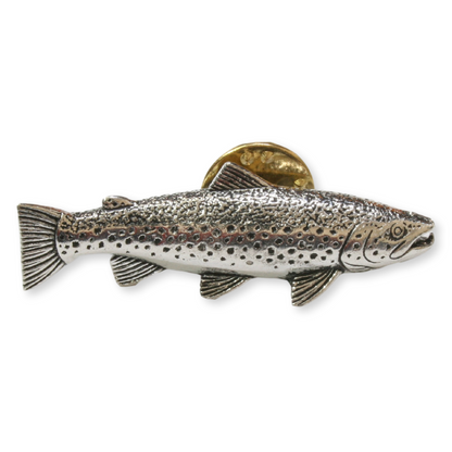 Brown Trout Pin Badge Pewter Lapel Fly Fishing Gift With Engraving Option