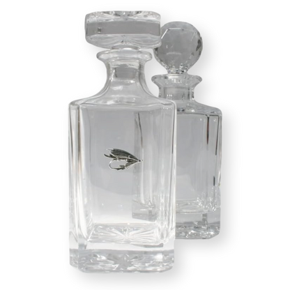 Fly Fishing Crystal Cut Decanter With Golf Ball Or Square Top
