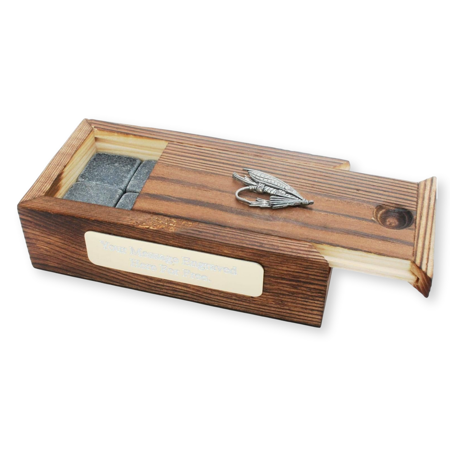 Fly Fishing Whiskey Ice Cubes In Wooden Box Personalised