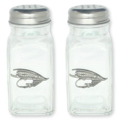 Fly Fishing Pair Glass Salt & Pepper Shakers