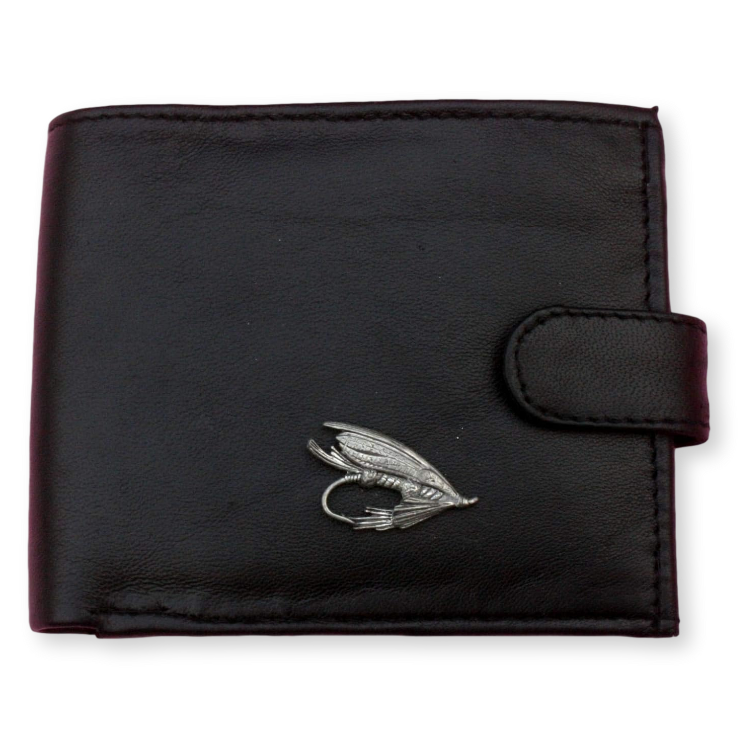 Black or Brown Mens Leather Wallet | Fly Fishing Design