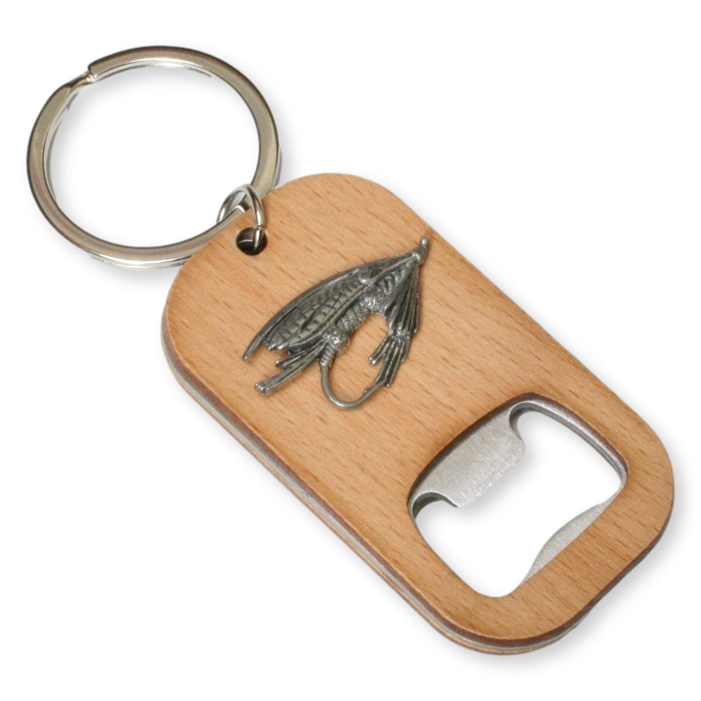 Fly Fishing Wood & Steel Bottle Opener Keyring