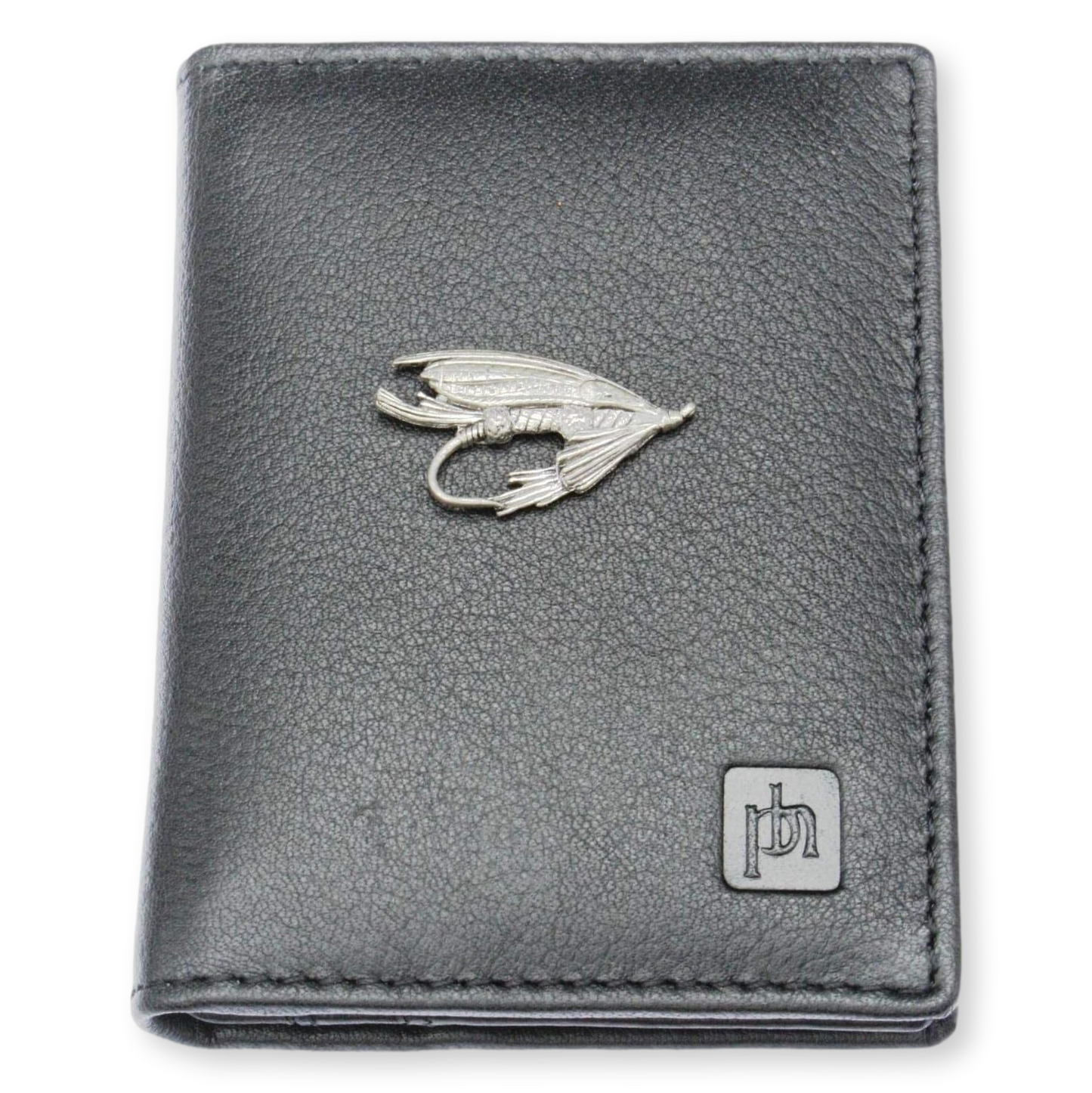 Fly Fishing Black Leather Card Holder RFID Safe