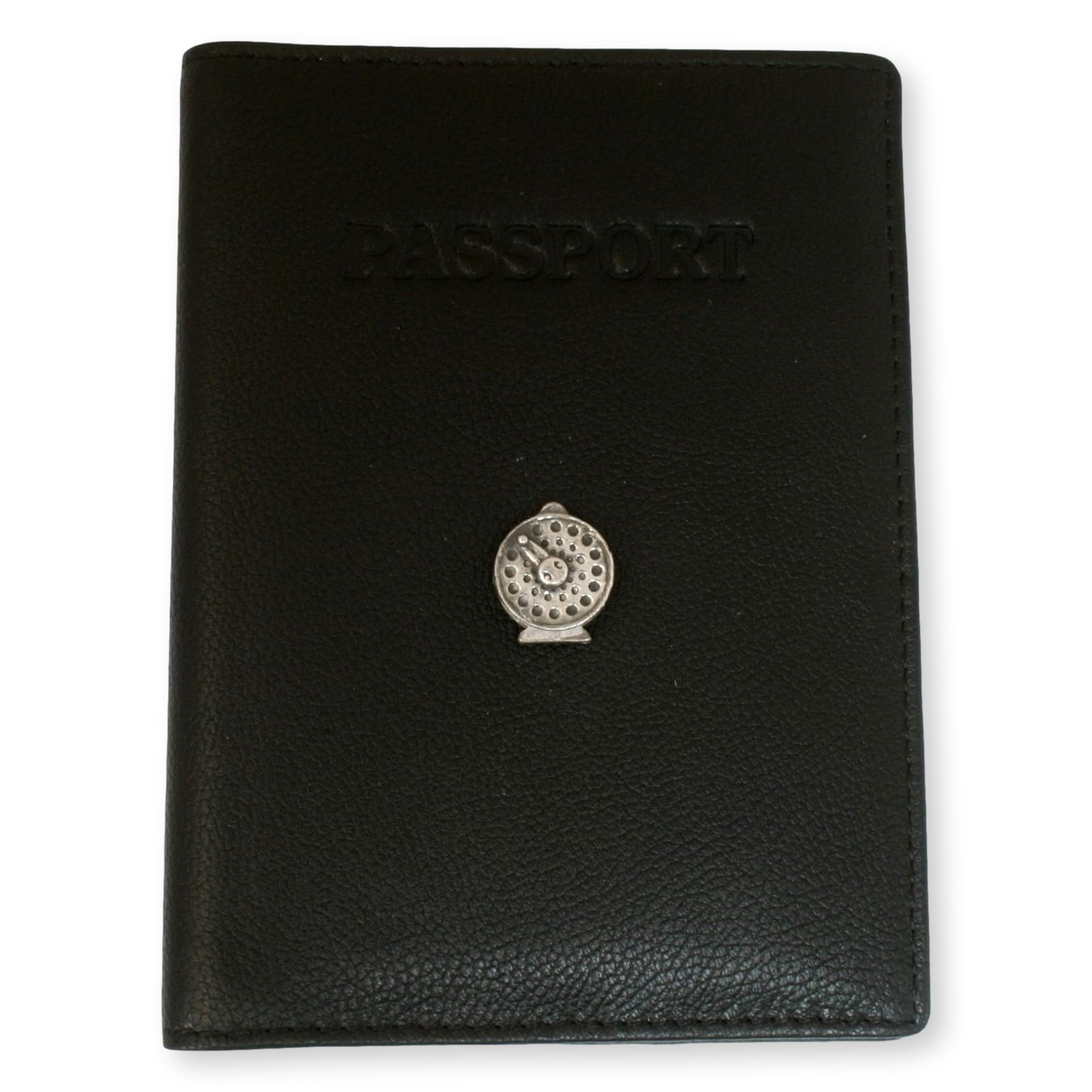 Trout, Salmon, Fly & More Black Leather Passport Holder | Fly Fishing