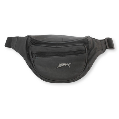 Sea Fishing Black Leather Bumbag With Adjustable Strap