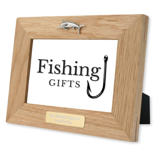 Sea Fishing Wooden Photo Frame Personalised Gold Plaque Size 6"x4"