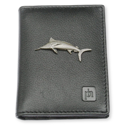 Black Leather Card Holder Sea Fishing Design RFID