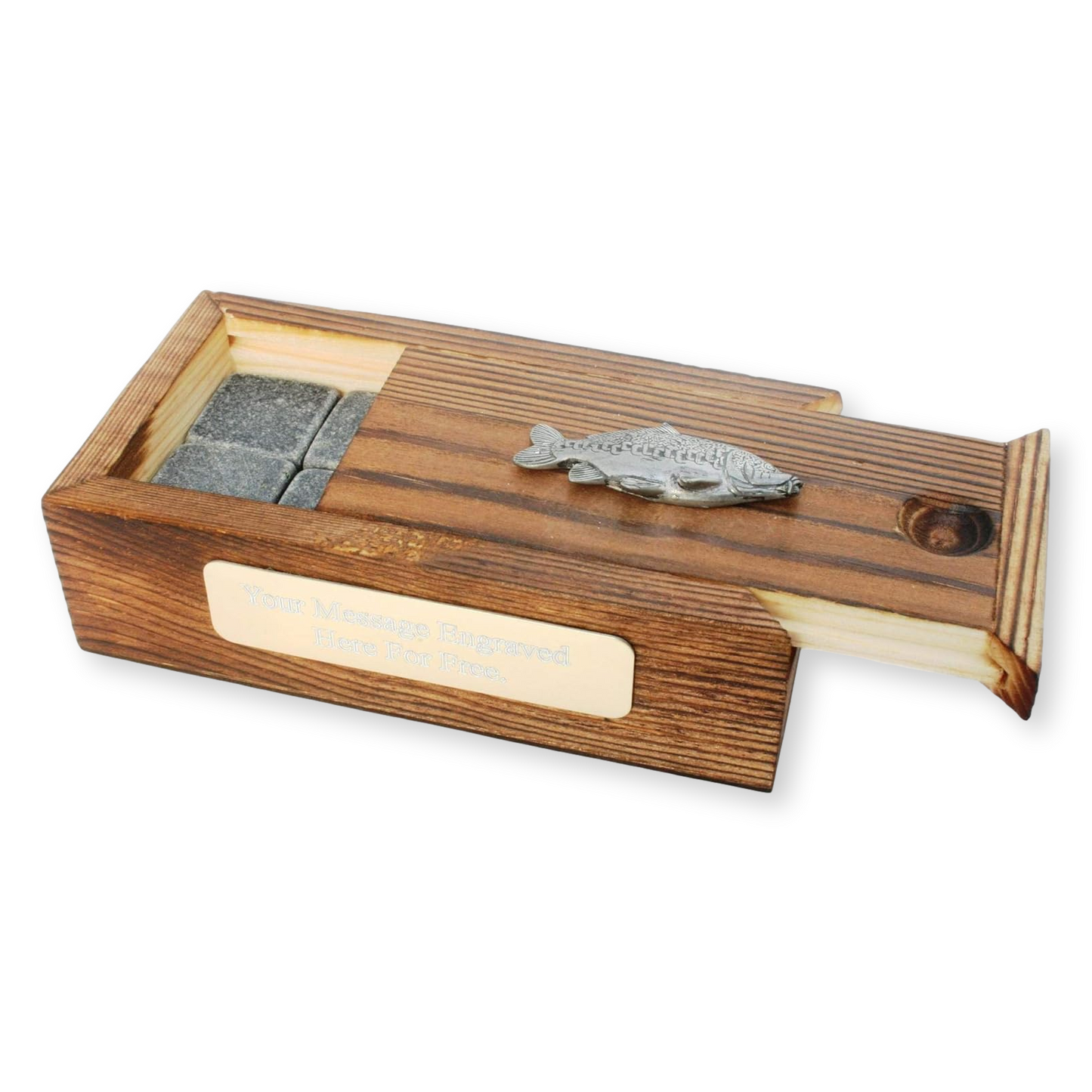 Coarse Fishing Whiskey Ice Cubes In Wooden Box Personalised