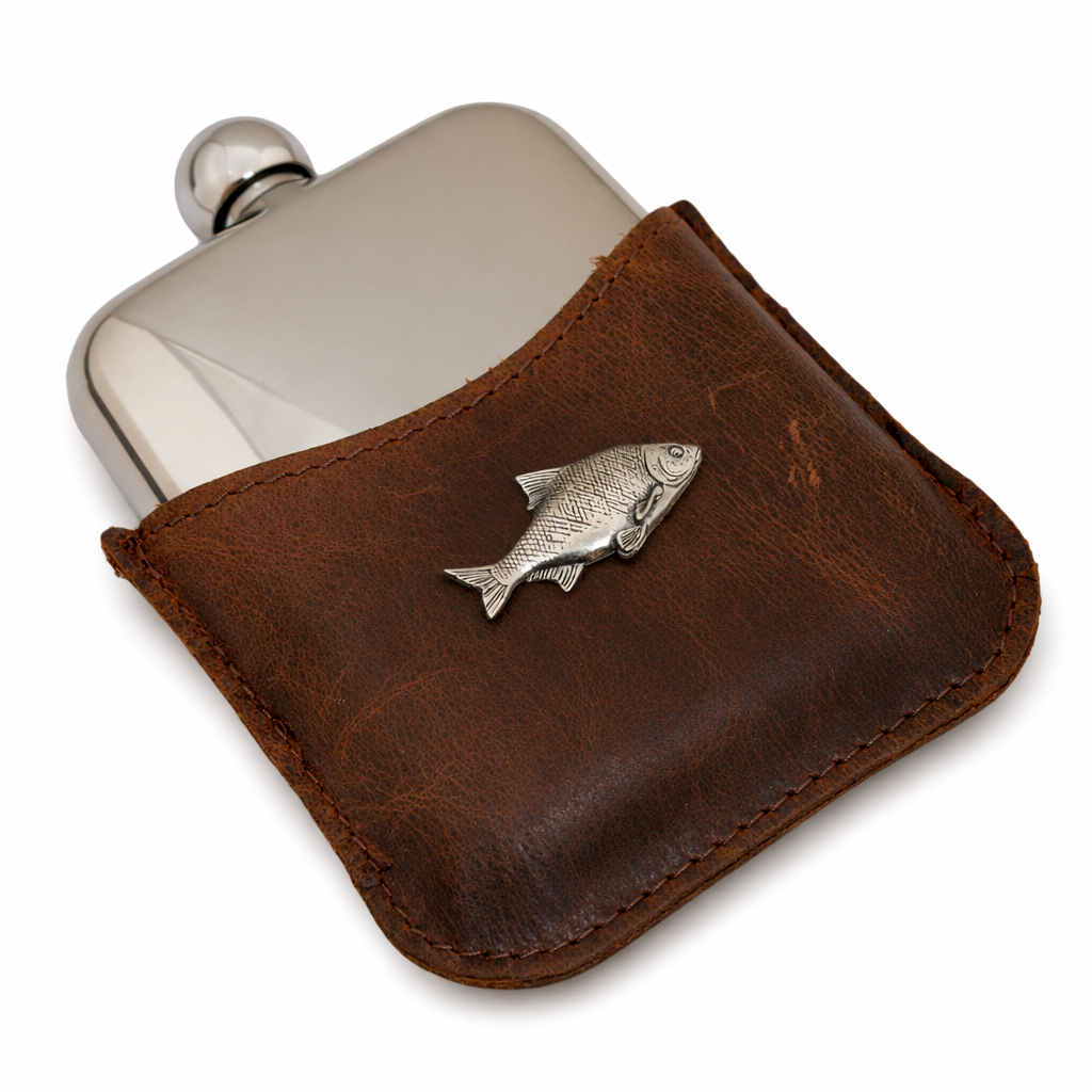 Coarse Fishing Hip Flask With Half Leather Jacket