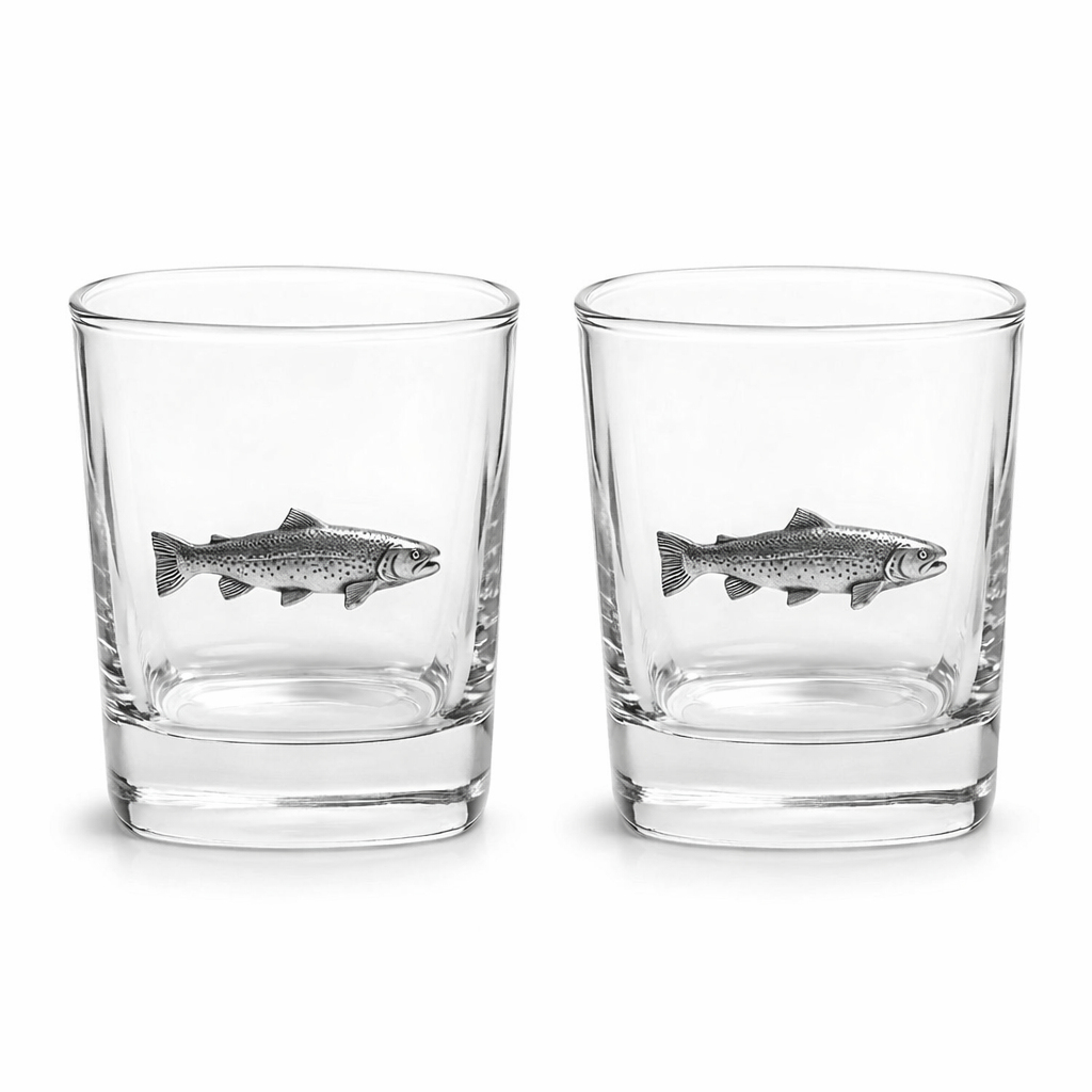 Fly Fishing Pair Of Whiskey Tumbler Glasses