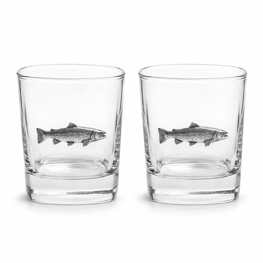 Fly Fishing Pair Of Whiskey Tumbler Glasses
