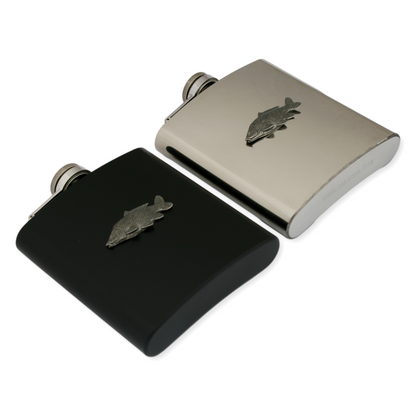 Coarse Fishing Hip Flask Silver or Black Traditional Shape 6oz Personalised