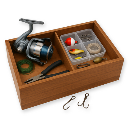 Sliding Lid Wooden Tackle Box With Personalised Engraving Message