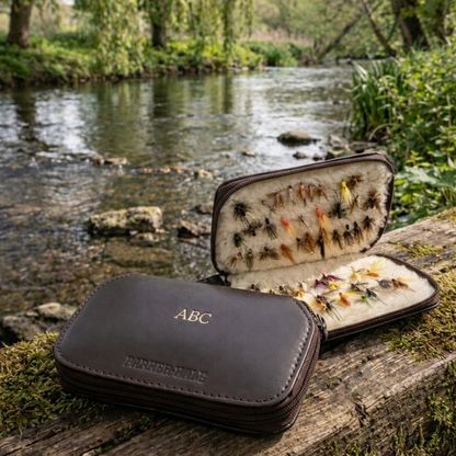 Personalised Initials Brown Leather Fishng Fly Case