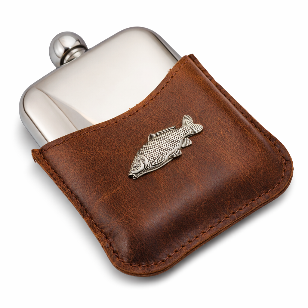 Coarse Fishing Hip Flask With Half Leather Jacket