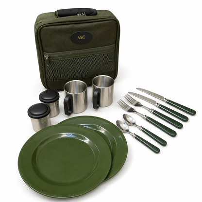 Personalised Large Travel Cutlery Set for Two With Mugs