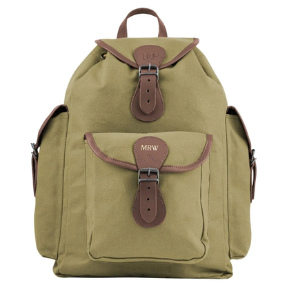 Green Canvas Fishing Day Rucksack With Initials