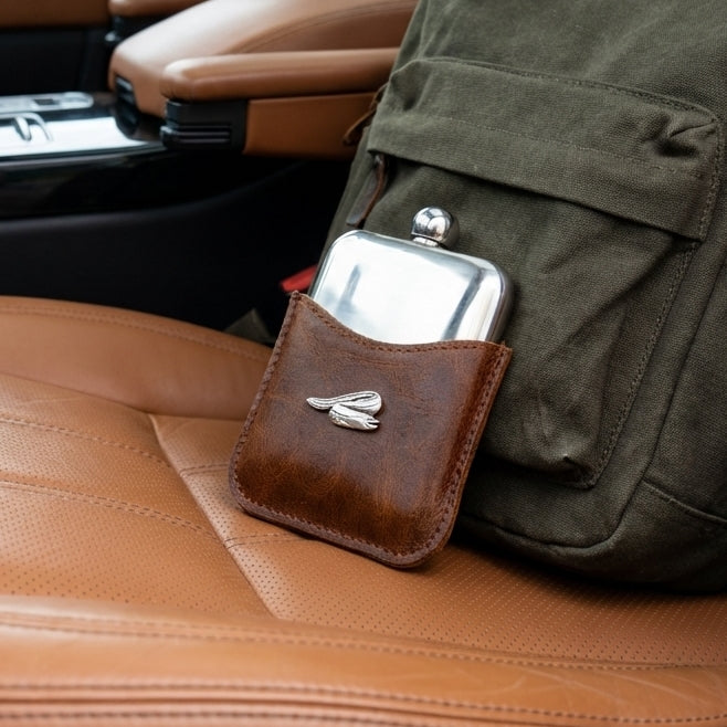 Coarse Fishing Hip Flask With Half Leather Jacket