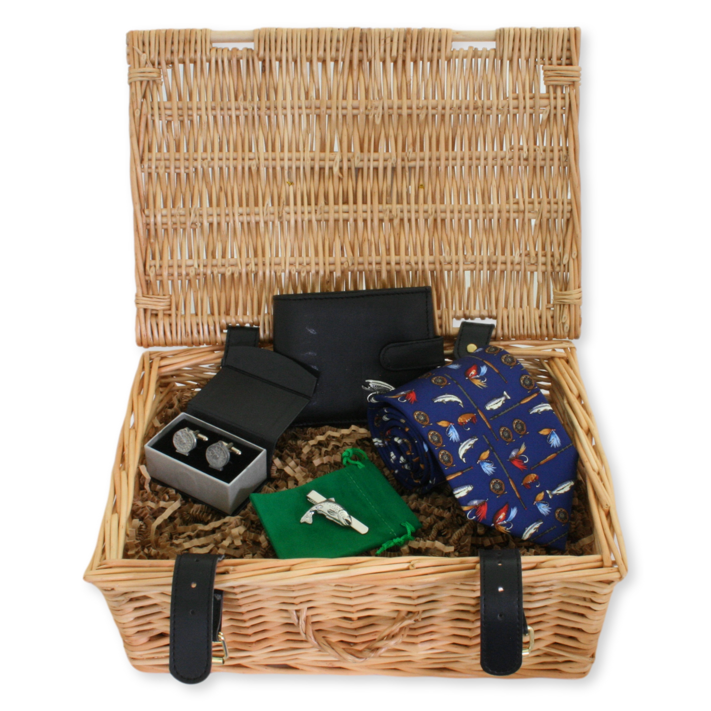 Fly Fishing Gentleman’s Hamper: Tie, Cufflinks, Tie Clip, and Wallet Set