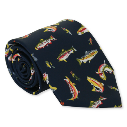 Trout Fish Neck Tie On Navy Background