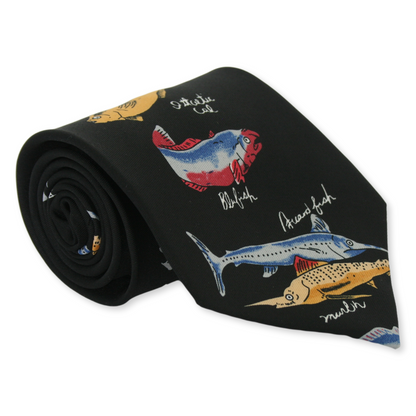Fish With Names On Black Background Necktie