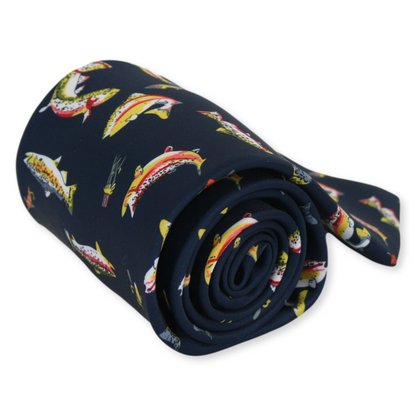 Trout Fish Neck Tie On Navy Background