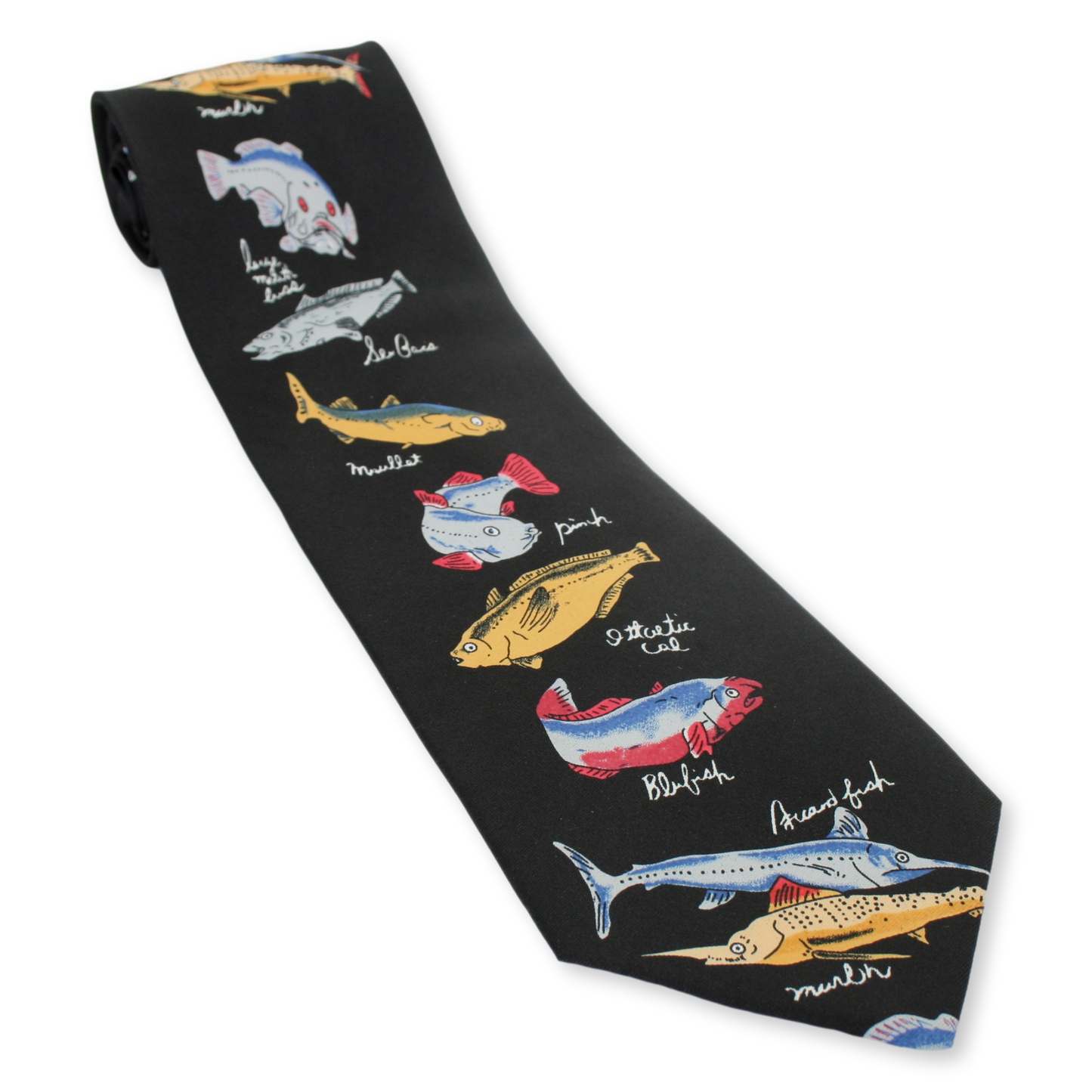 Fish With Names On Black Background Necktie
