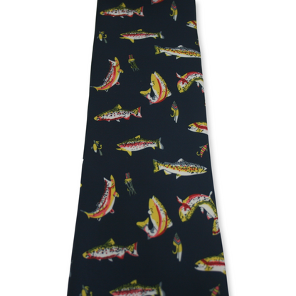 Trout Fish Neck Tie On Navy Background