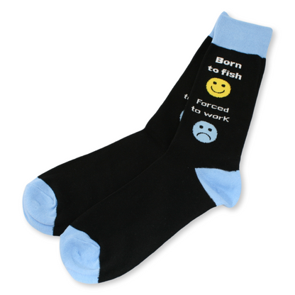 Born to fish, Forced to work Novelty Socks Blue & Black Size 6-11