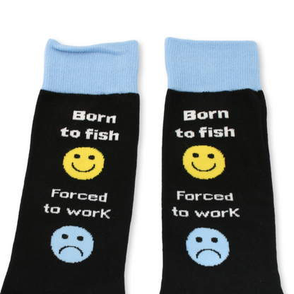 Born to fish, Forced to work Novelty Socks Blue & Black Size 6-11