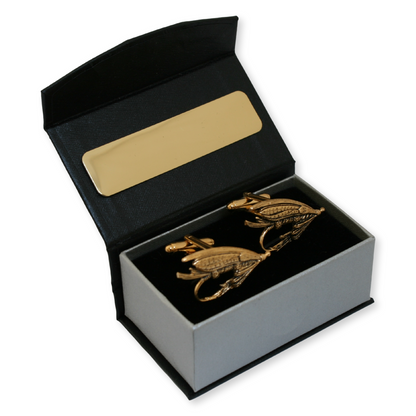 Fishing Fly Gold Plated Cufflinks With Engraving Option