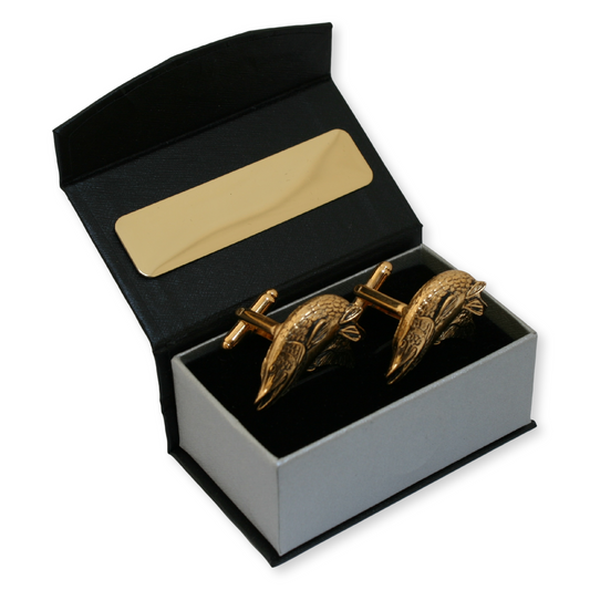 Pike Turning Gold Plated Cufflinks With Engraving Option