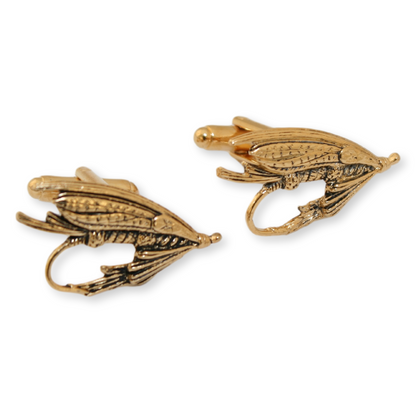 Fishing Fly Gold Plated Cufflinks With Engraving Option