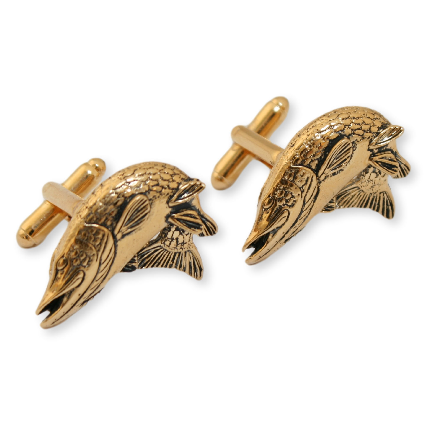 Pike Turning Gold Plated Cufflinks With Engraving Option