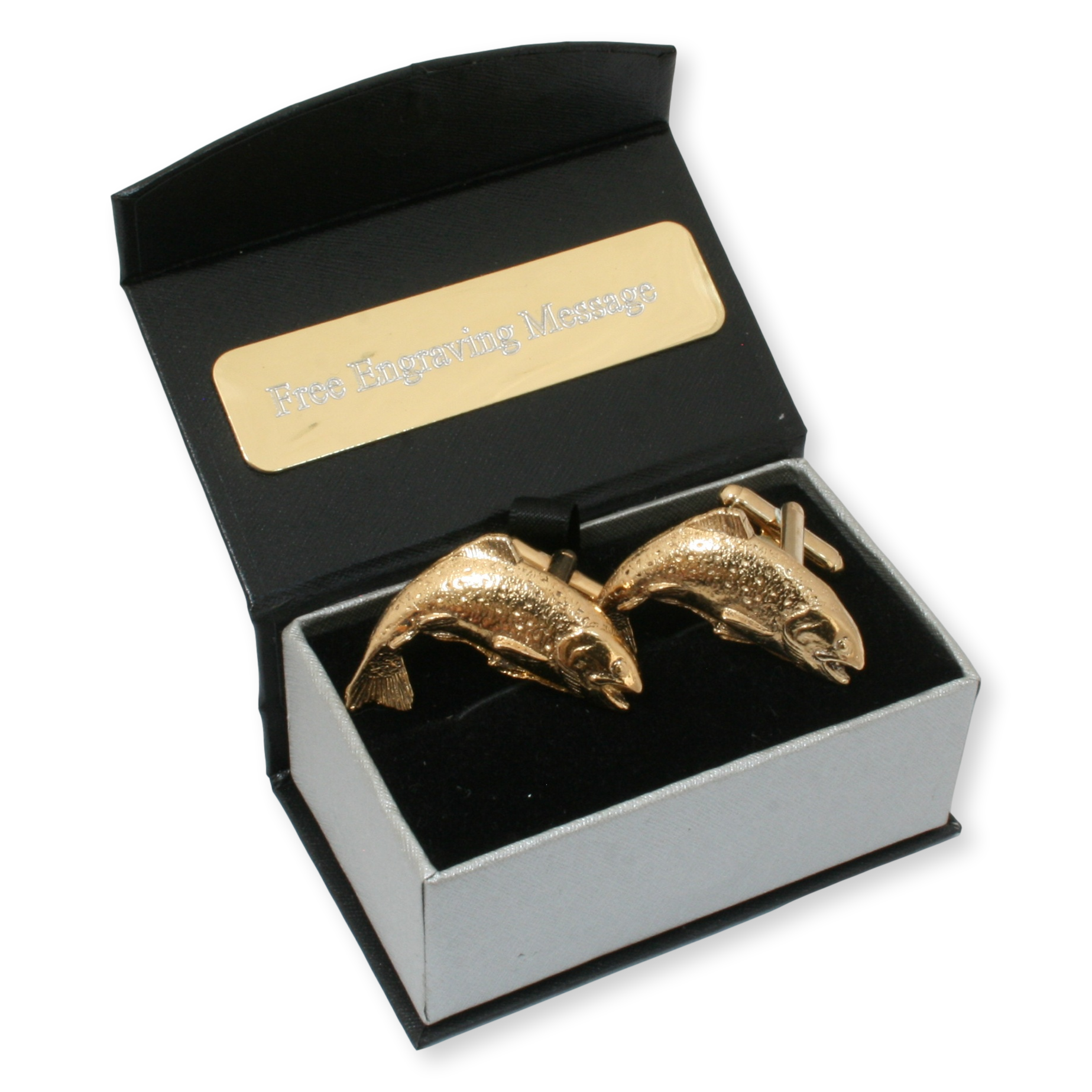 gold rainbow trout cufflinks front