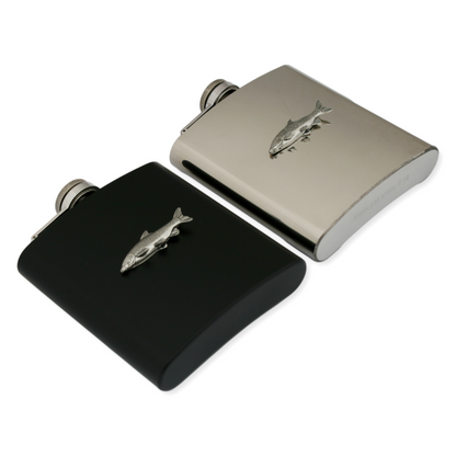Coarse Fishing Hip Flask Silver or Black Traditional Shape 6oz Personalised