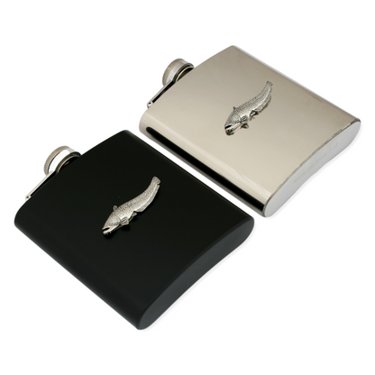 Catfish Hip Flask Silver or Black Traditional Shape 6oz With Free Engraving