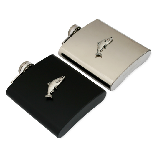 Salmon Stainless Steel Hip Flask 6oz Silver Or Matte Black