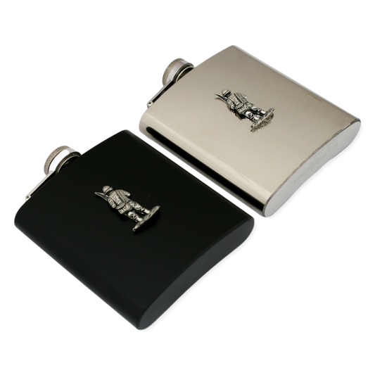 Fisherman Stainless Steel 6oz Hip Flask Silver Or Matte Black