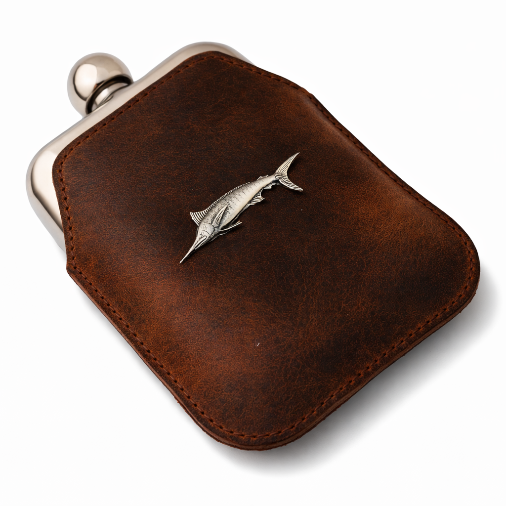 Sea Fishing Hip Flask Full Leather Jacket