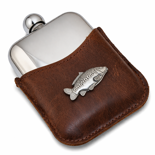 Coarse Fishing Hip Flask With Half Leather Jacket
