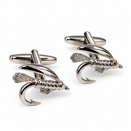 Fishing Fly Pair of Metal Cufflinks with T-Bar Personalised Gift Box