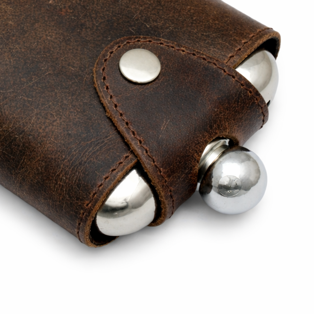 Fly Fishing 6oz Flask In Leather Popper Jacket